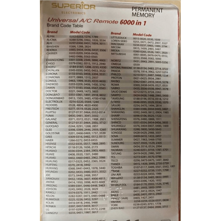 Superior AirCo 6000 - Telecomando Universale per climatizzatori, 6000 CODICI