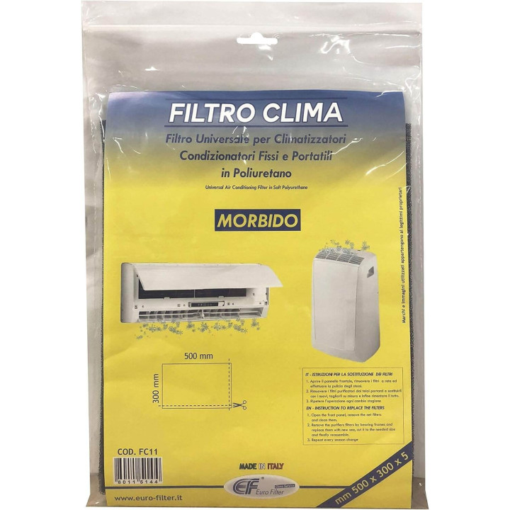 Filtro Universale 300x500x5 millimetri (ritagliabile) Per Climatizzatori Fissi e Portatili di tutte le marche in Poliuretano