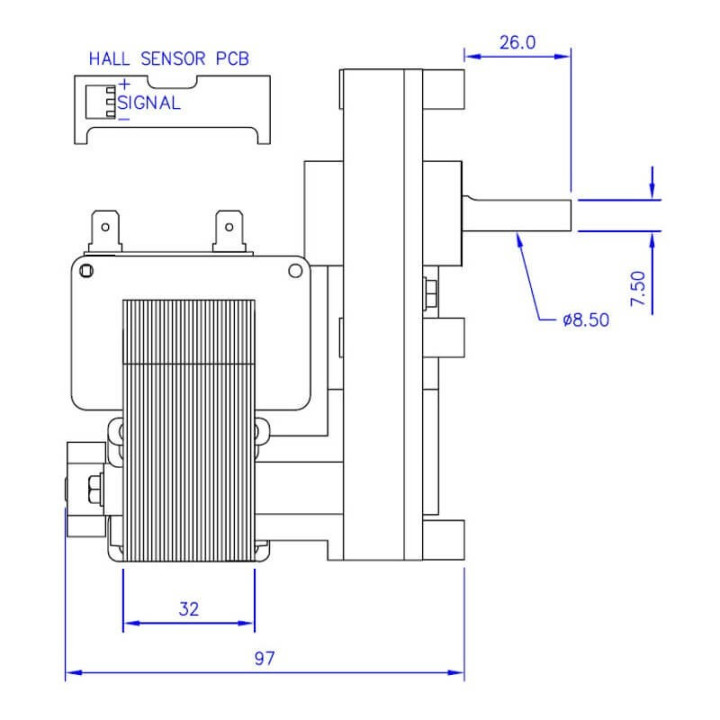 Motoriduttore 3Rpm Pacco 32Mm Albero 8,5Mm Spianatura Singola, Rotazione Oraria, Con Encoder 14702016