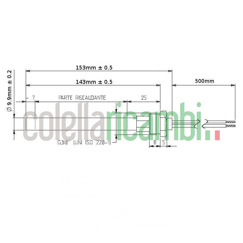 Resistenza Con Raccordo 3/8, Diametro 9,9Mm, Lunghezza 153Mm 250W. 14701006