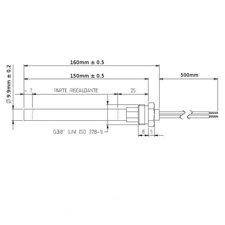 Resistenza Con Raccordo 3/8, Diametro 9,9Mm, Lunghezza 160Mm, 280Watt 14701007