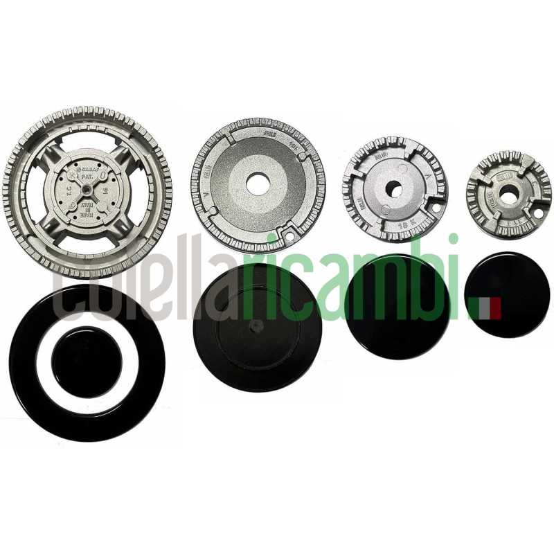 Kit 4 bruciatori C00091686 completi di piattelli spartifiamma 3 fuochi + tripla corona per cucina piano cottura Ariston