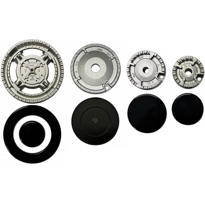 Kit 4 bruciatori C00091686 completi di piattelli spartifiamma 3 fuochi + tripla corona per cucina piano cottura Ariston