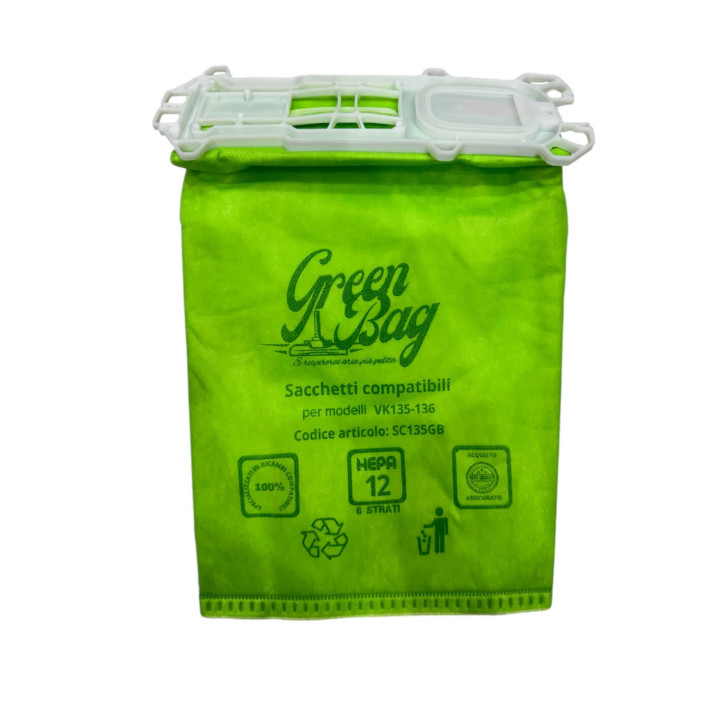Sacchetti Compatibili LINEA GREEN per Vorwerk Folletto VK135 VK136 (6 PZ)