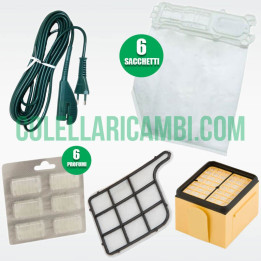 Set Sacchetti, Filtri, Cavo e Profumi Compatibili per Folletto VK135 VK136