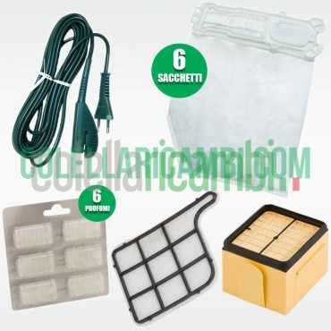 Set Sacchetti, Filtri, Cavo e Profumi Compatibili per Folletto VK135 VK136