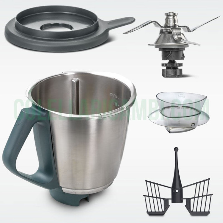 Boccale Completo Bimby TM5 con Ghiera Lame Misurino e Coperchio Originale Vorwerk