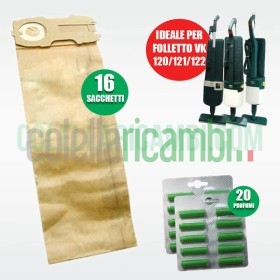 Kit Risparmio Ricambi Folletto Compatibili VK120 VK121 VK122 16 Sacchetti 20 Profumi