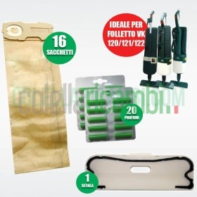 Kit Risparmio Ricambi Folletto Compatibili VK120 VK121 VK122 16 Sacchetti 20 Profumi