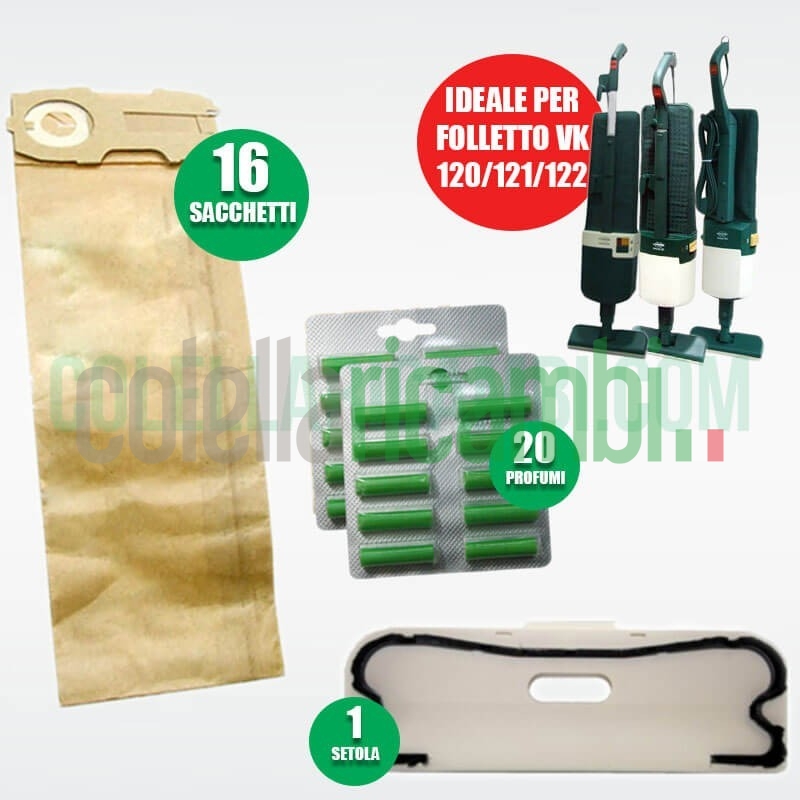 Kit Risparmio Ricambi Folletto Compatibili VK120 VK121 VK122 16 Sacchetti 20 Profumi