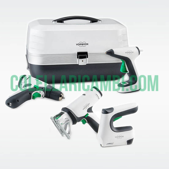 Vorwerk Folletto Twercs T100 ST: Seghetto, Pistola Incollatrice a Caldo, Trapano Avvitatore e Graffatrice