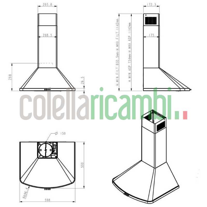 Cappa aspirante a parete 60 cm in acciaio inox, luce LED Elica PRF0187103
