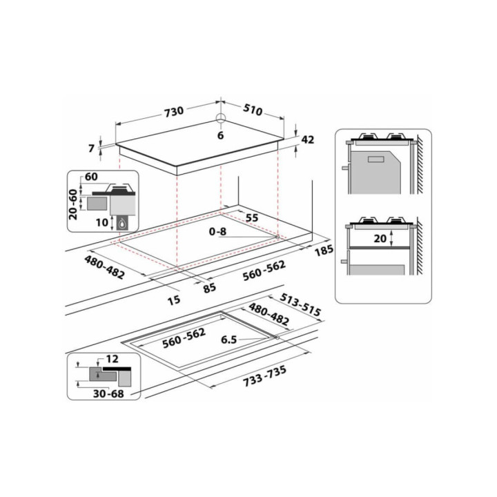 Whirlpool GOA 7523/NB1 Piano cottura a gas cm. 73 - vetro nero