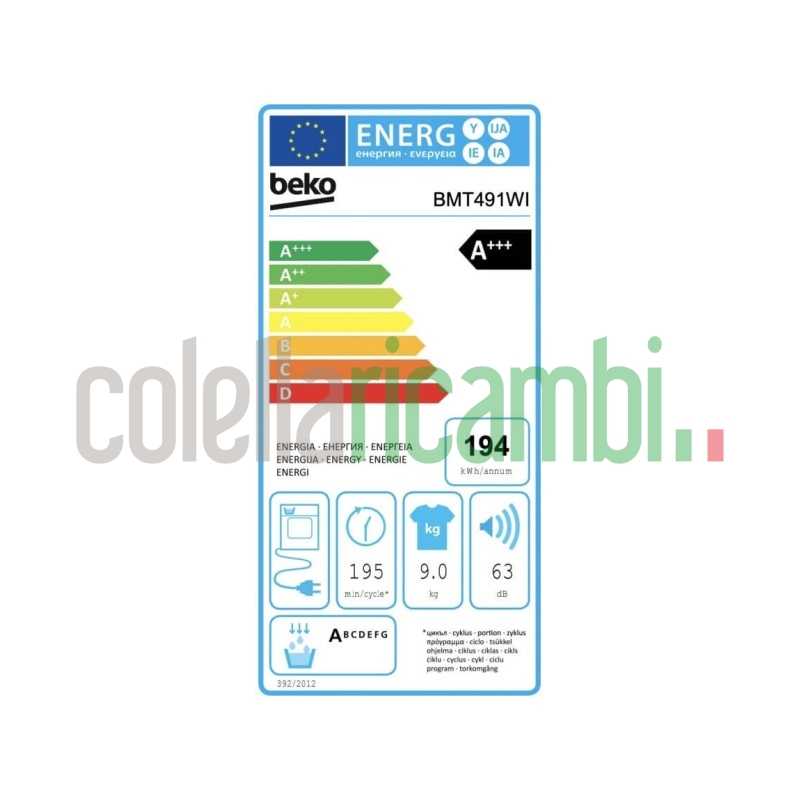 Beko BMT491WI B300 Asciugatrice cm. 60 - capacità 9 kg - bianco