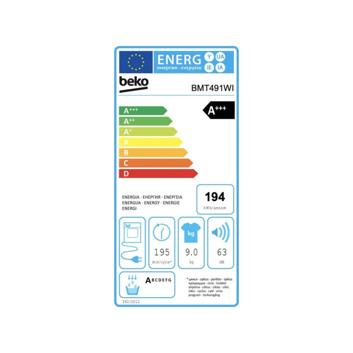 Beko BMT491WI B300 Asciugatrice cm. 60 - capacità 9 kg - bianco