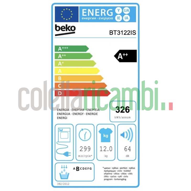 Beko BT3122IS Asciugatrice cm. 60 - capacità 12 kg - bianco