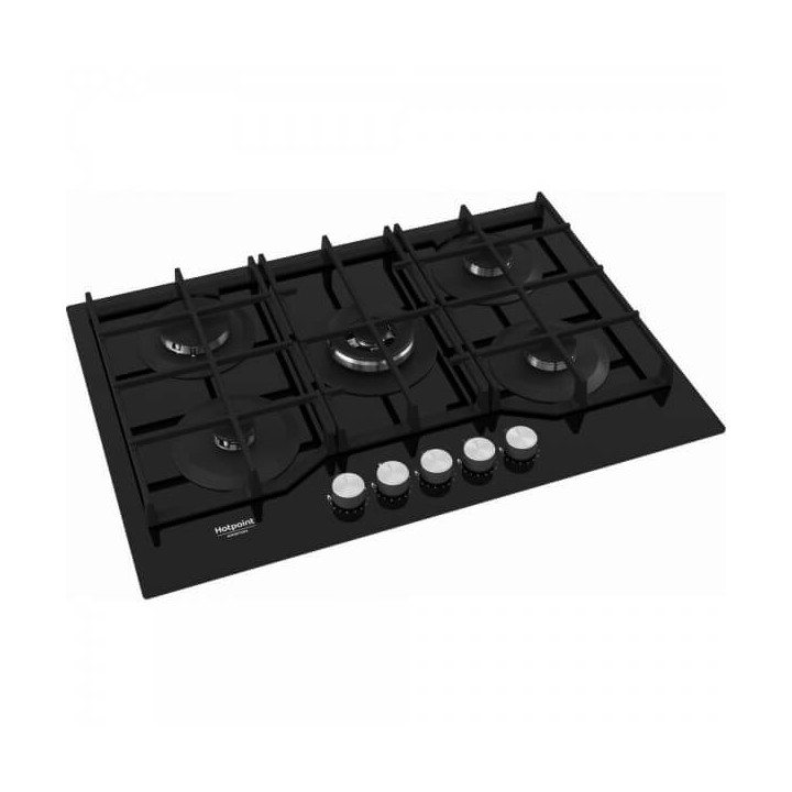 Piano cottura Gas larghezza 73 cm Finitura Vetro Nero - 5 Fuochi - Griglie Ghisa HAGS72F/BK