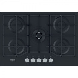 Piano cottura Gas larghezza 73 cm Finitura Vetro Nero - 5 Fuochi - Griglie Ghisa HAGS72F/BK