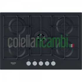Piano cottura Gas larghezza 73 cm Finitura Vetro Nero - 5 Fuochi - Griglie Ghisa HAGS72F/BK