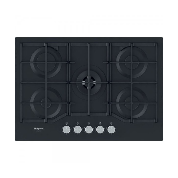 Piano cottura Gas larghezza 73 cm Finitura Vetro Nero - 5 Fuochi - Griglie Ghisa HAGS72F/BK