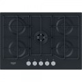 Piano cottura Gas larghezza 73 cm Finitura Vetro Nero - 5 Fuochi - Griglie Ghisa HAGS72F/BK