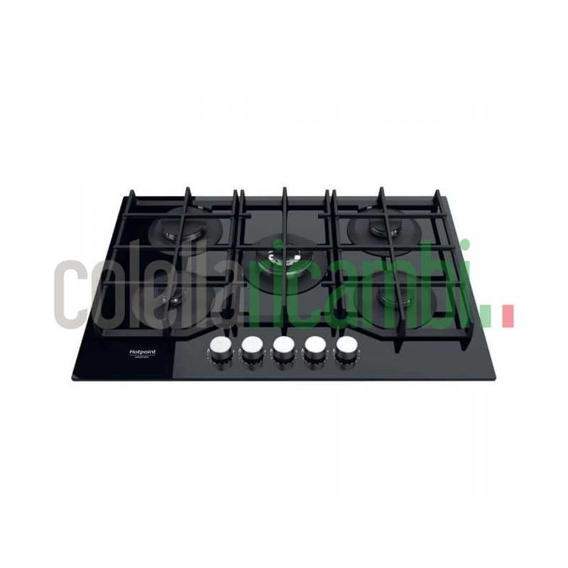 Piano cottura Gas larghezza 73 cm Finitura Vetro Nero - 5 Fuochi - Griglie Ghisa HAGS72F/BK