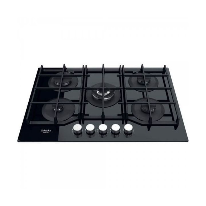 Piano cottura Gas larghezza 73 cm Finitura Vetro Nero - 5 Fuochi - Griglie Ghisa HAGS72F/BK