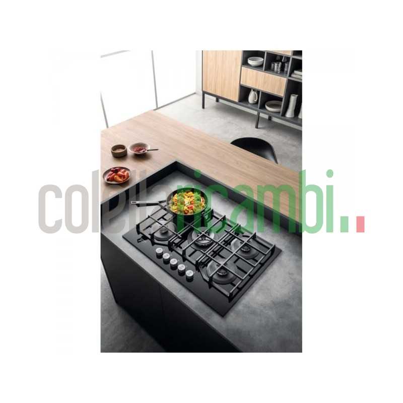 Piano cottura Gas larghezza 73 cm Finitura Vetro Nero - 5 Fuochi - Griglie Ghisa HAGS72F/BK