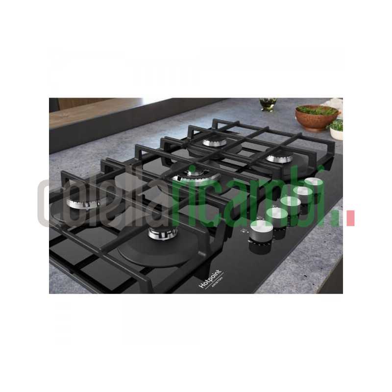 Piano cottura Gas larghezza 73 cm Finitura Vetro Nero - 5 Fuochi - Griglie Ghisa HAGS72F/BK