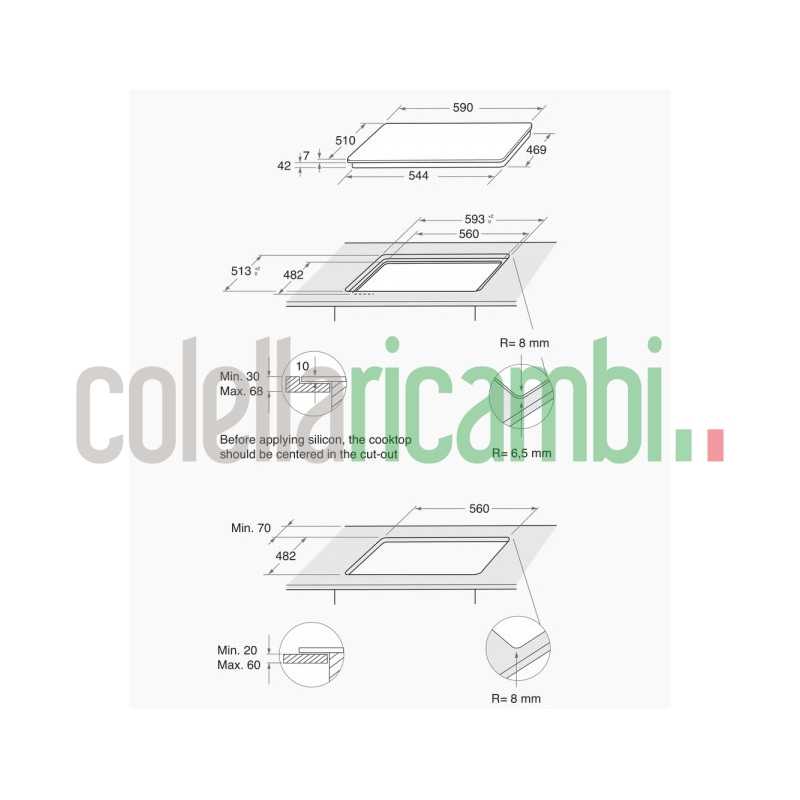 Piano cottura Gas larghezza 60 cm Finitura Vetro colore NERO - 4 Fuochi - Griglie Ghisa - F159002