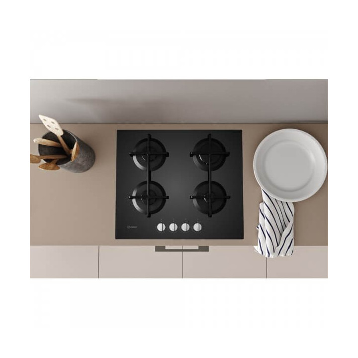 Piano cottura Gas larghezza 60 cm Finitura Vetro colore NERO - 4 Fuochi - Griglie Ghisa - F159002