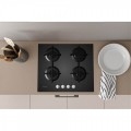 Piano cottura Gas larghezza 60 cm Finitura Vetro colore NERO - 4 Fuochi - Griglie Ghisa - F159002