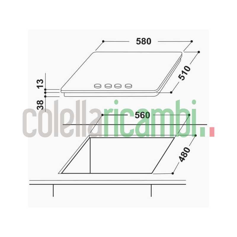 Piani cottura Gas larghezza 58 cm Finitura Inox - 4 Fuochi - Flame control - Griglie Ghisa - F159854
