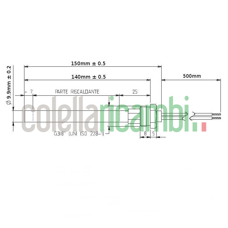 Resistenza accensione per stufe a pellet con raccordo filettato 3/8" GAS 14701023L