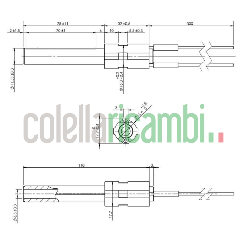 Resistenza accensione per stufe a pellet in ceramica 14701052
