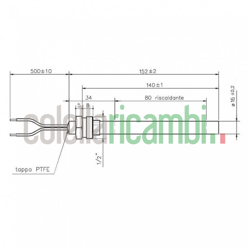 Resistenza accensione per stufe a pellet con raccordo filettato 1/2" 14701031