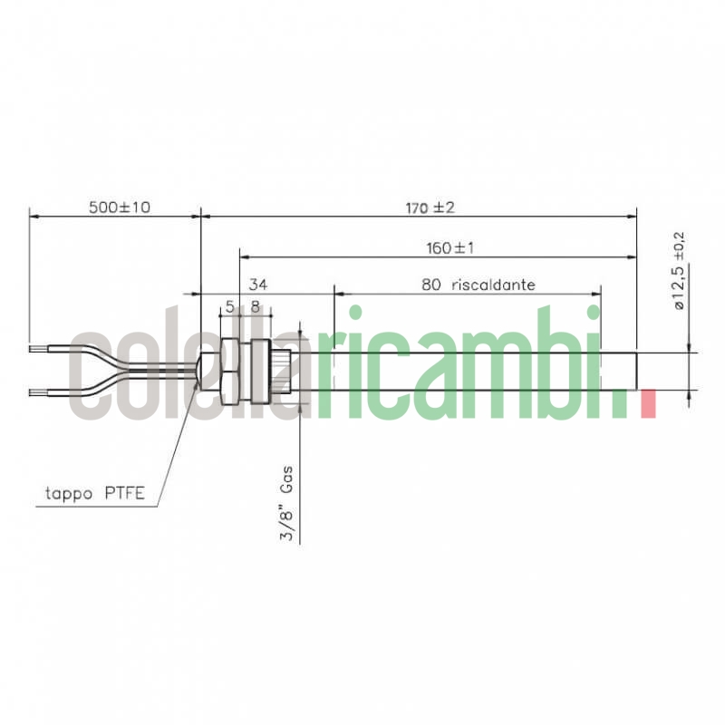 Resistenza accensione per stufe a pellet con raccordo filettato 3/8" GAS 14701010L