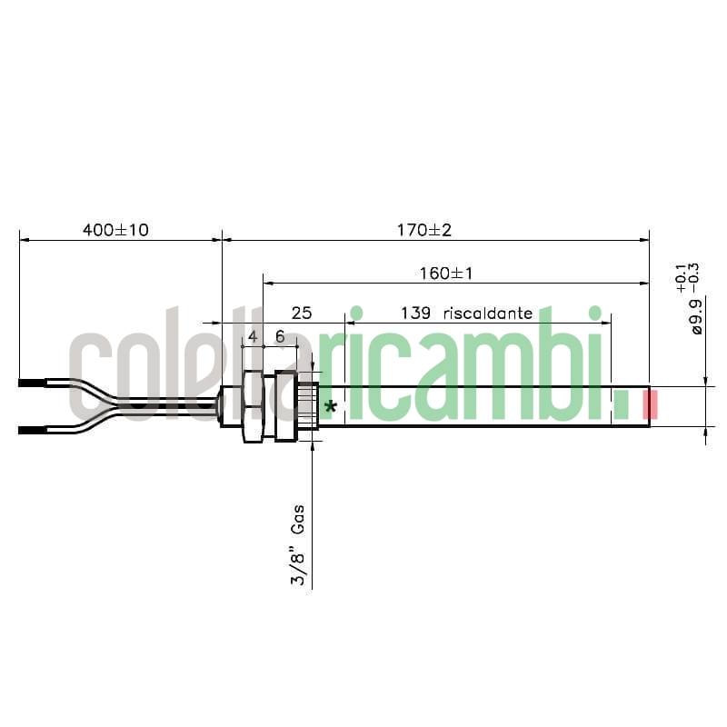 Resistenza accensione con raccordo filettato 3/8" GAS stufe a pellet 14701077