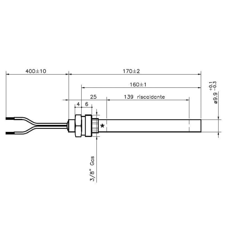 Resistenza accensione con raccordo filettato 3/8" GAS stufe a pellet 14701077