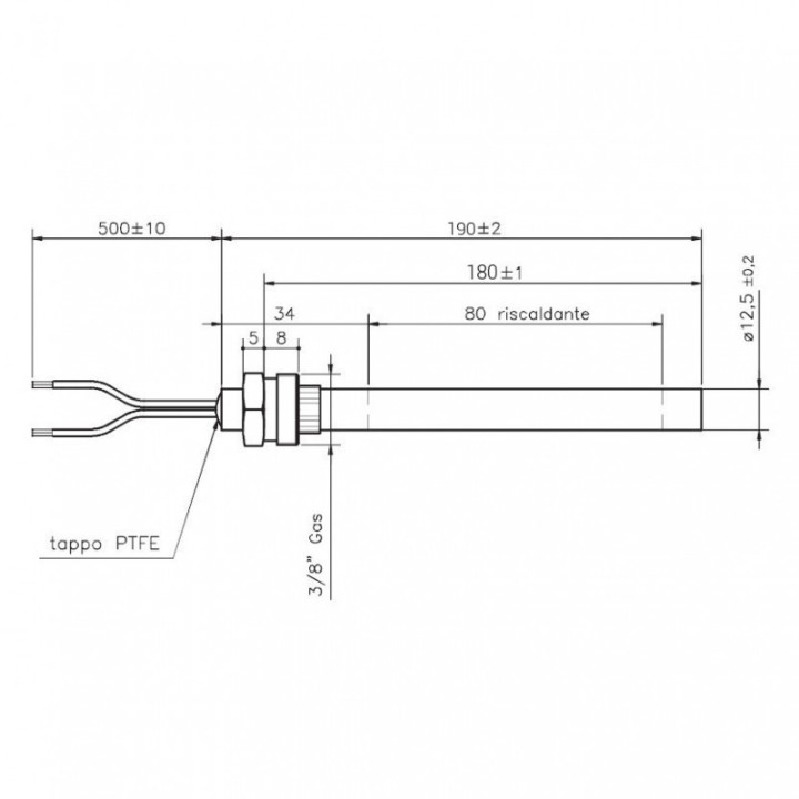 Resistenza accensione con raccordo filettato 3/8" GAS stufe a pellet 14701011