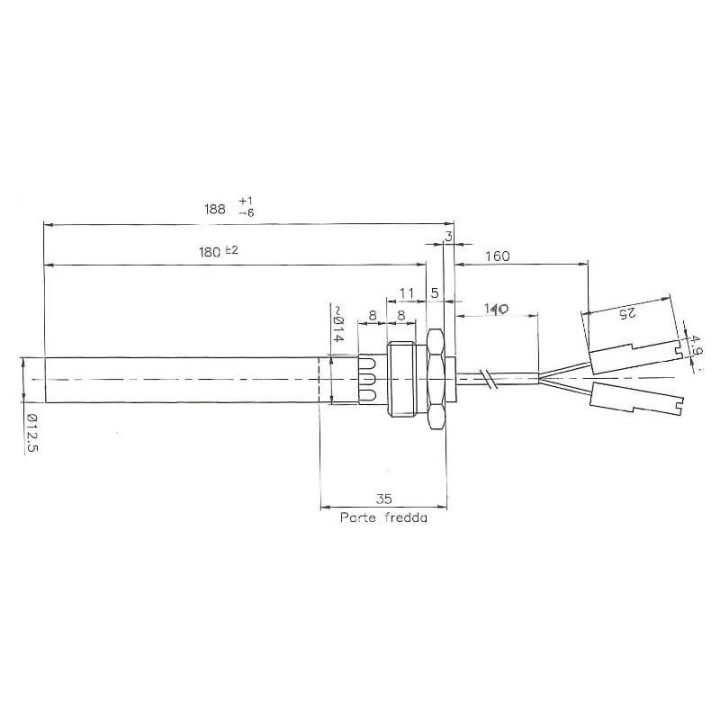 Resistenza accensione con raccordo filettato 1/2" stufe a pellet 14701045
