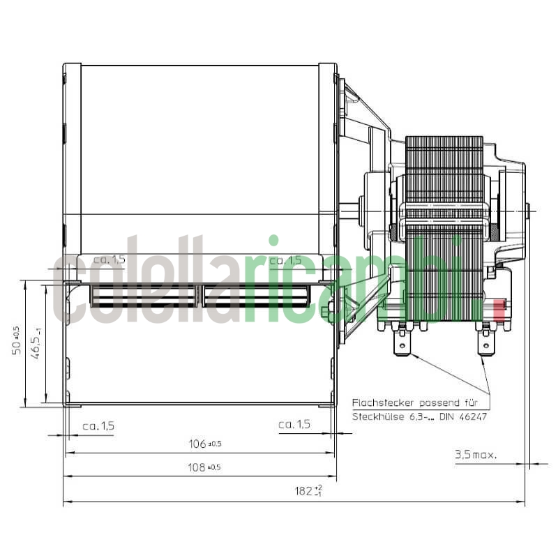 Ventilatore centrifugo RLD76/8600ZA60-3030LH per stufa a pellet.