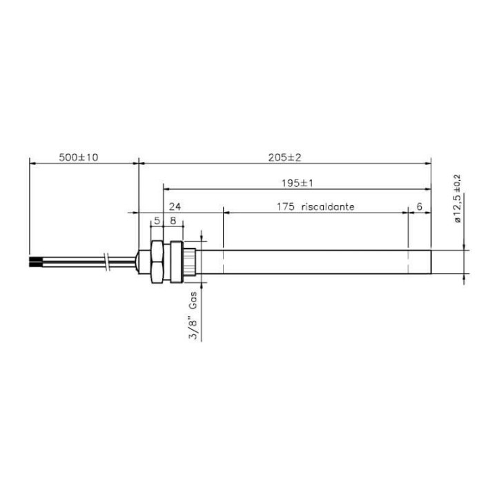 Resistenza accensione con raccordo filettato 3/8" GAS stufe a pellet 14701049