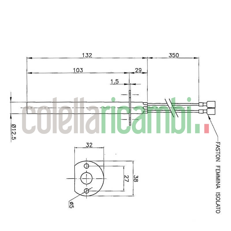 Resistenza accensione per stufe a pellet con flangia 14701036
