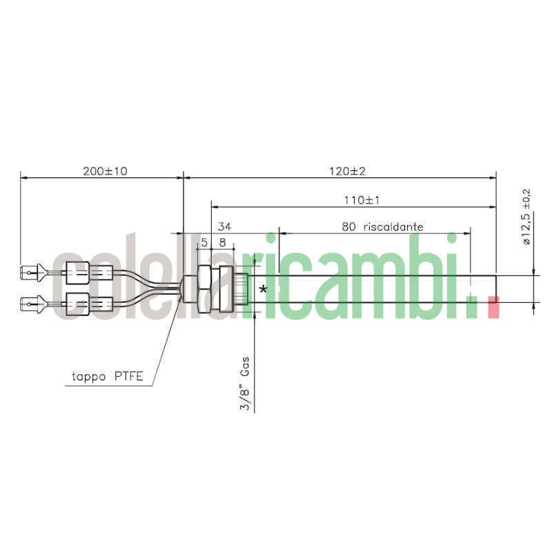 Resistenza accensione per stufe a pellet con raccordo filettato 3/8" GAS 14701032