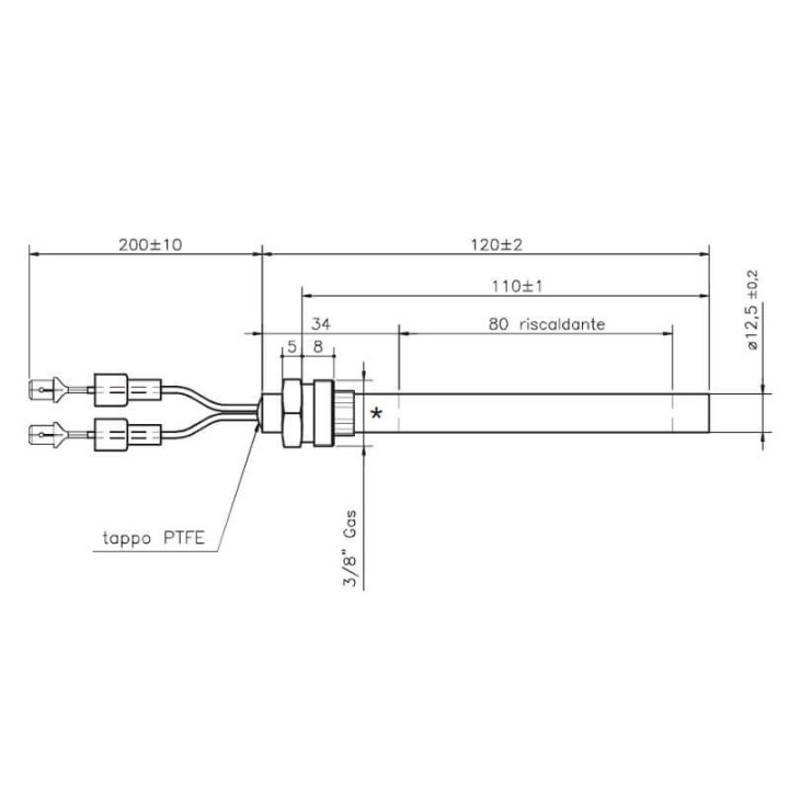 Resistenza accensione per stufe a pellet con raccordo filettato 3/8" GAS 14701032