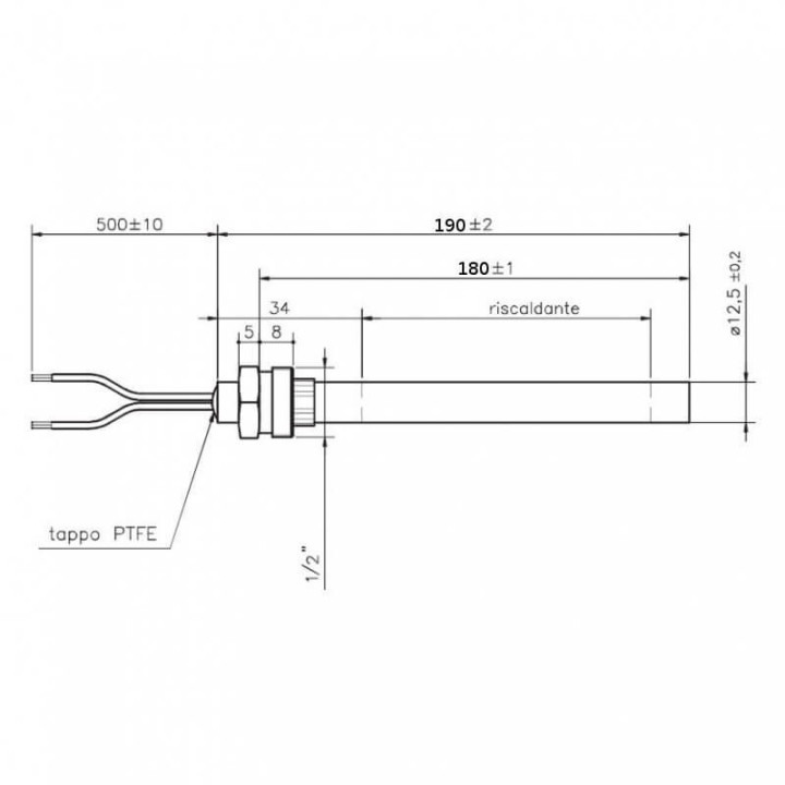 Resistenza accensione con raccordo filettato 1/2" stufe a pellet 14701083