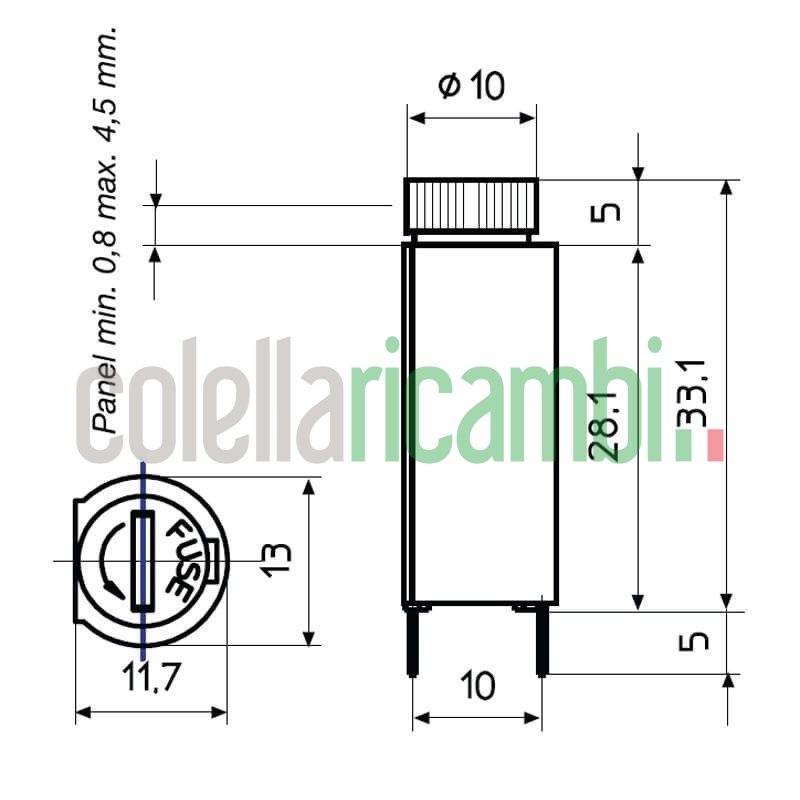Portafusibile da circuito stampato montaggio verticale chiusura a baionetta PTF45 stufe a pellet 14710200