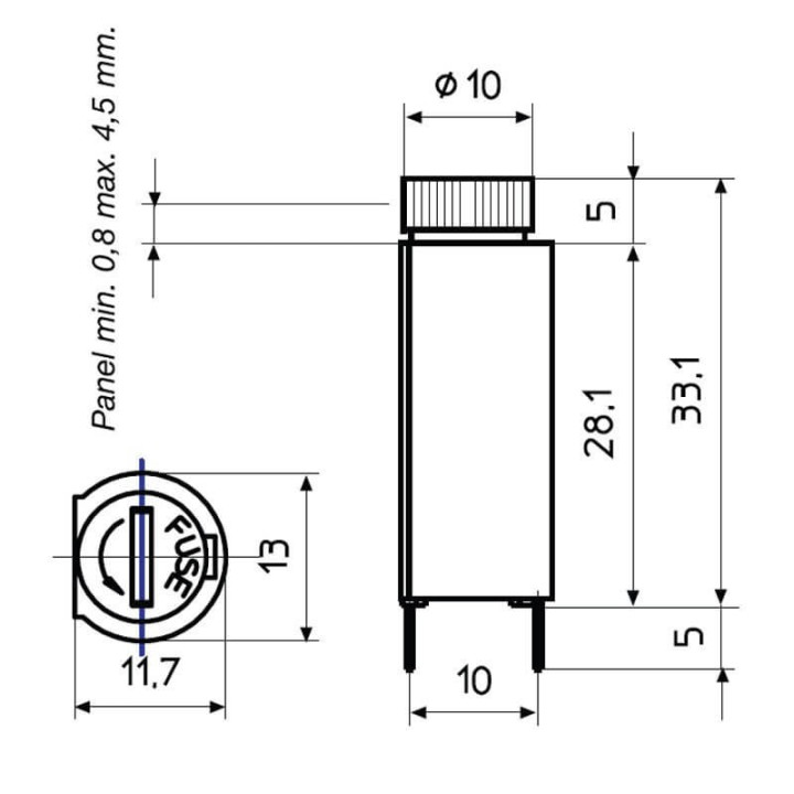 Portafusibile da circuito stampato montaggio verticale chiusura a baionetta PTF45 stufe a pellet 14710200