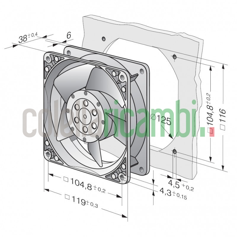 Ventilatore assiale con struttura e rotore in metallo stufe a pellet 14703011